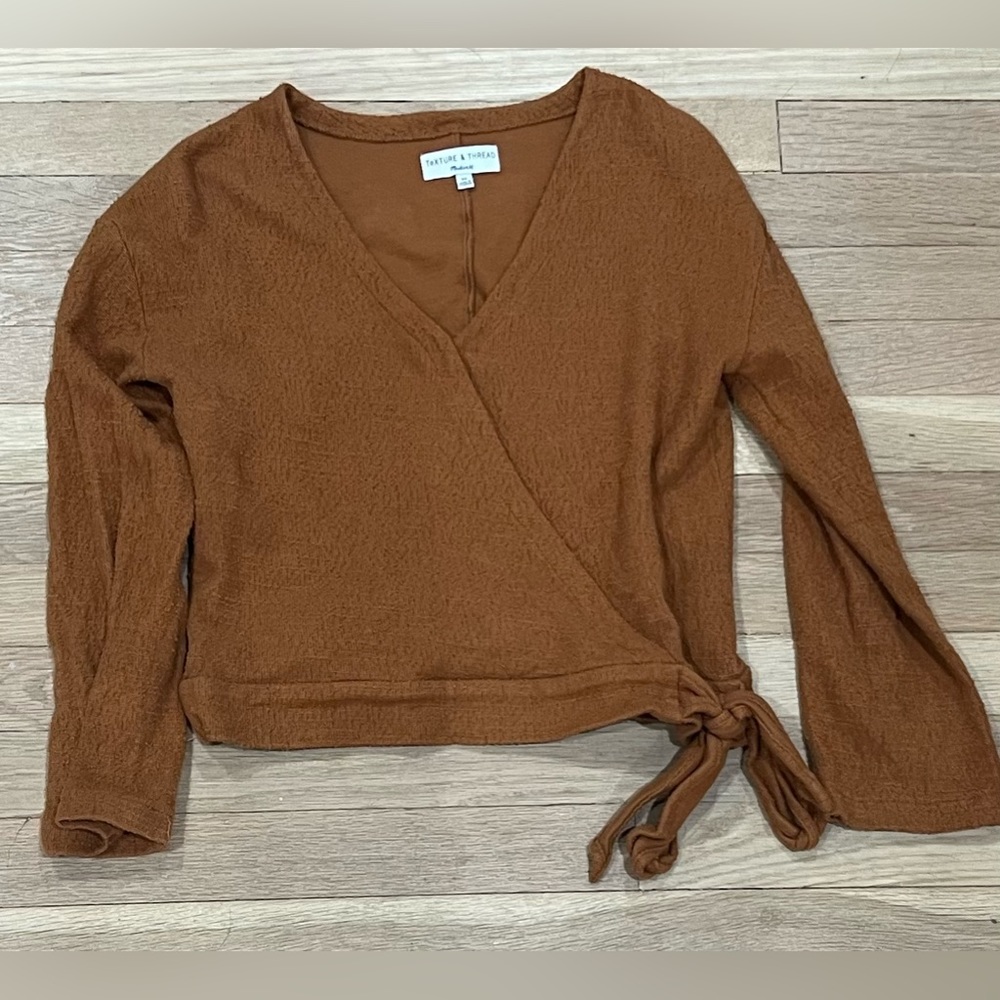 Madewell Texture and Thread Brown Tan Crepe Wrap Top XS